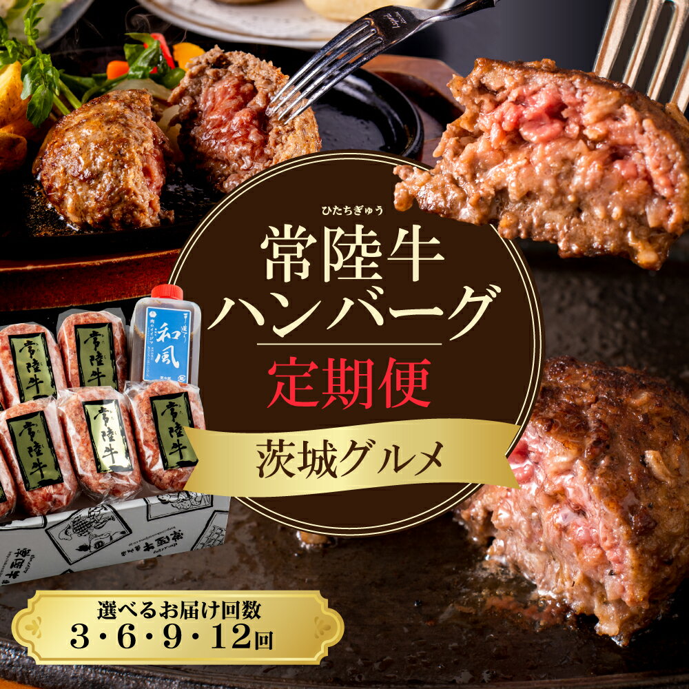 【ふるさと納税】選べる配送回数 定期便 常陸牛100% 無添加 ハンバーグ100g×10個 計1kg × 3・6・9・12回 セット タレ付 ギフト リピーター続出！ お返し 内祝い 記念日 プレゼント 誕生日 個別真空パック 焼くだけでレストランの味 水戸市 茨城県（DU-60）