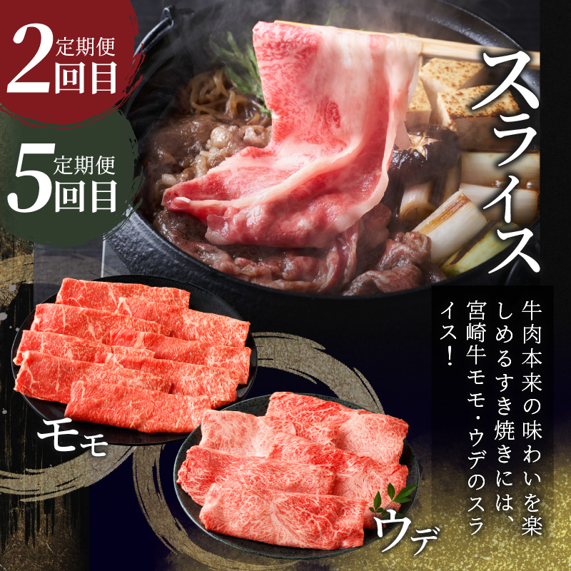 6か月お楽しみ定期便『宮崎牛よくばりセット』総重量4.8kg_T030-184【肉 牛 牛肉 おかず 国産 人気 ギフト 食品 すき焼き しゃぶしゃぶ 焼肉 BBQ 送料無料 プレゼント】