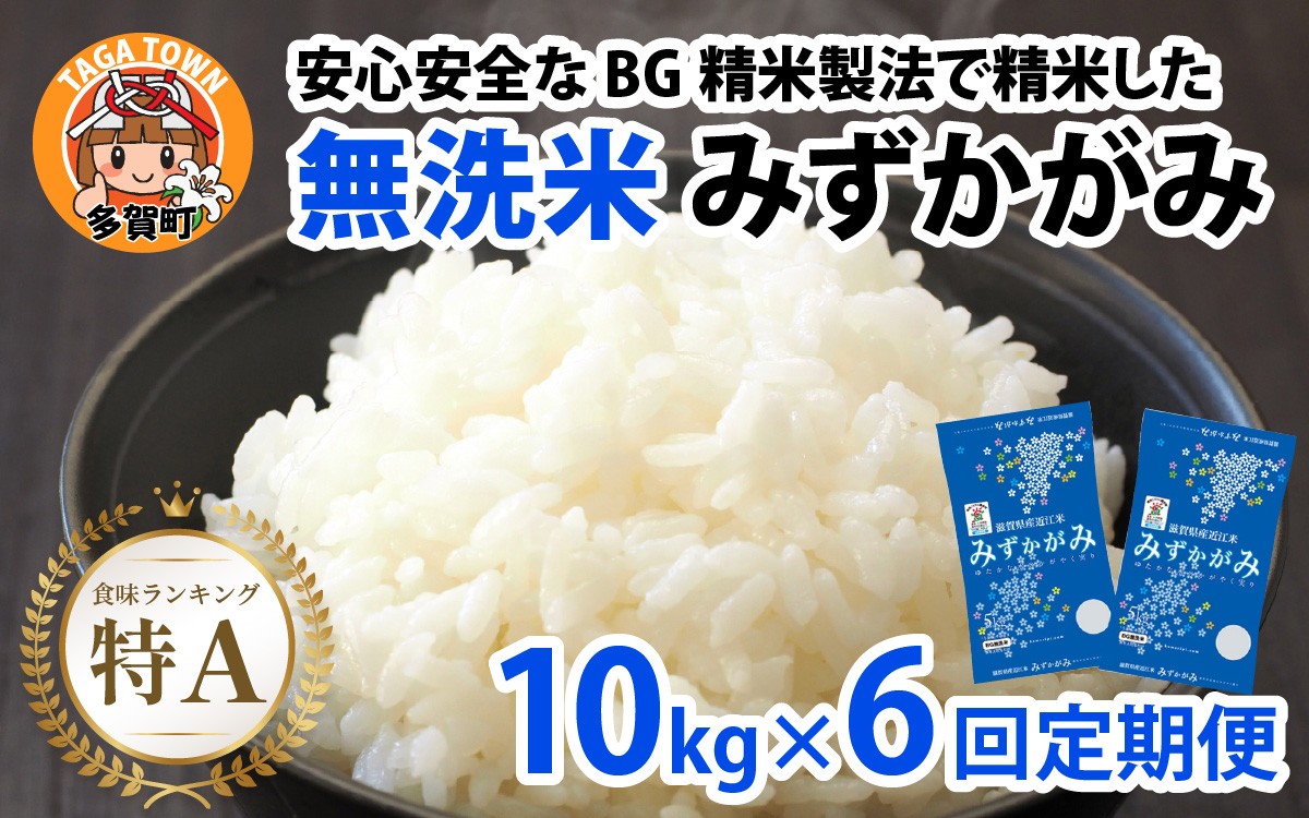 
                  【先行予約】【令和8年産新米早期予約　毎月定期配送・計6回】 BG無洗米みずかがみ10kg×6回 [P-00407] / 滋賀県産 多賀町 みずかがみ 米 お米 こめ コメ 白米 ご飯 精米 10kg 袋 定期便 6ヶ月連続 国産 送料無料 おすすめ 人気 大人気 国産 ランキング 無洗米 ヌカ
                