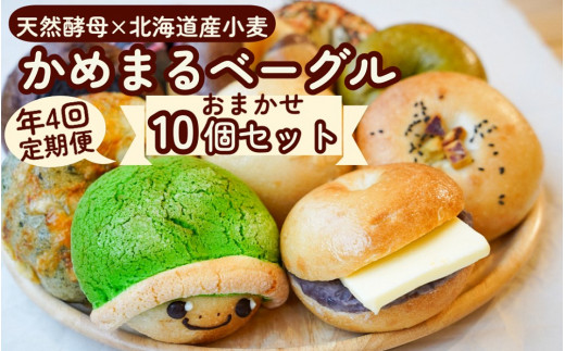 【4回】ベーグル定期便 無添加 天然酵母 京都 亀岡 かめまるベーグル10個セット ×4回 ＜ベーグルショップCocoroPan＞《ベーグル 定期便 もちもち しっとり べーぐる おすすめ 国産小麦 