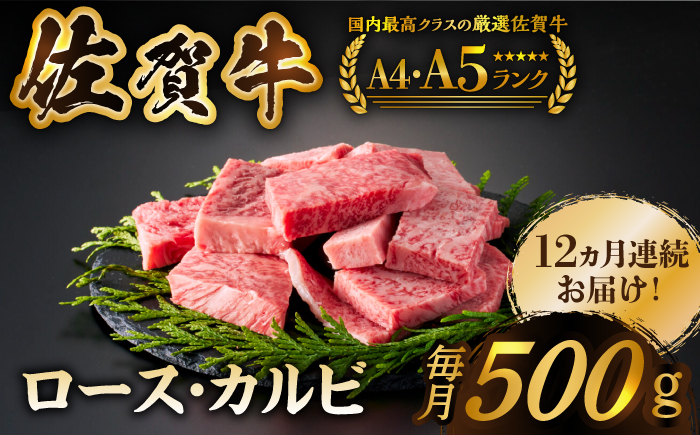 
            【いろいろな部位を楽しめて、食べごたえ抜群！】＜全12回定期便＞佐賀牛 はしっこちゃん 500g（ロース カルビ）【がばいフーズ】 [HCS043]
          