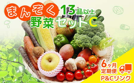 【 6ヶ月 定期便 】 まんぞく野菜セットC 13品 以上 季節 旬 野菜 詰合せ 春野菜 夏野菜 秋野菜 きのこ 葉物 果物 果菜 根菜 冷蔵 野菜室 ダイエット 食 栄養食 加工品 カット野菜 岩手県産 北上産 季節限定 稀少 数量限定 山菜 ブロッコリー たまねぎ さつまいも とうもろこし サラダ トマト しいたけ アスパラガス 岩手県 北上市 N0017 P＆Cリンク