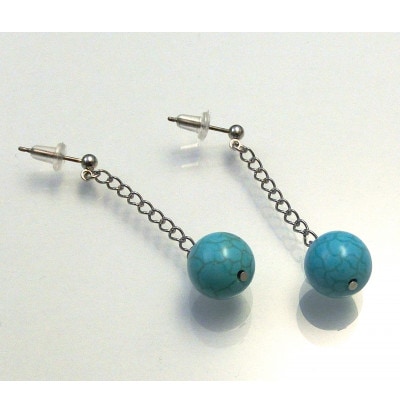 ターコイズブルーのSwing10mm玉ピアス【1699298】
