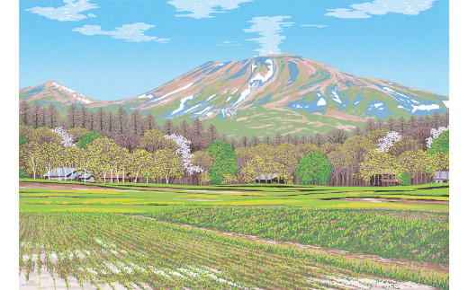 「瞬彩浅間」【 版画 額付 小川手漉和紙 小暮真望 東松山 埼玉県 】