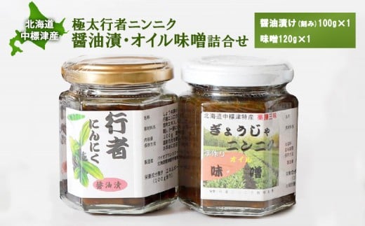 
            北海道中標津産 行者ニンニク醤油漬×1個・オイル味噌×1個セット | オンライン 申請 ハーブ 香草 山菜 山の幸 野菜 オイル 醤油 しょうゆ 万能調味料 健康効果 長寿 体力増強 お取り寄せ 北海道 中標津町 中標津【20016】
          