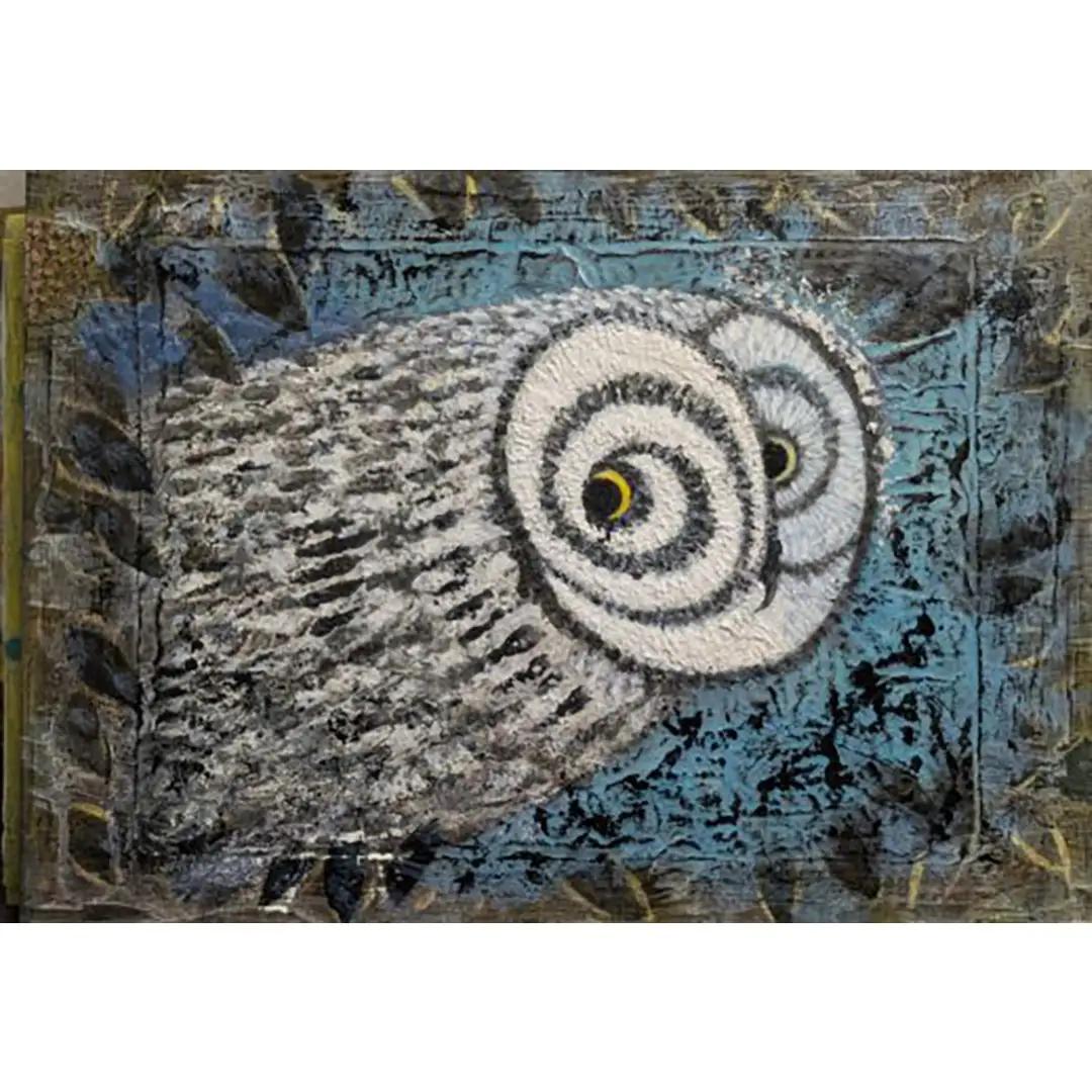 ふくろう・森の番人 絵画 アート インテリア 一点物