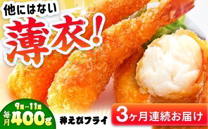 
            【全3回定期便】水産高校賞受賞！無頭「神えびフライ」9尾～11尾(400g)えびフライ 海老フライ えび エビ 海老 吉野ヶ里町/EBI研究所 [FDE011]
          