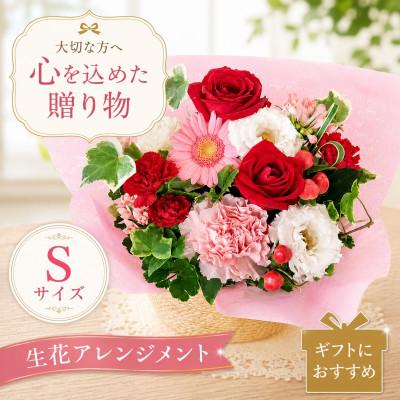ふるさと納税 豊橋市 季節のフラワーアレンジメント　Sサイズ　ピンク&amp;レッド系の色合い