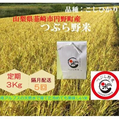 ふるさと納税 韮崎市 【2ヵ月毎定期便】つぶら野米(品種:コシヒカリ) 白米3kg 隔月定期(計15kg)全5回