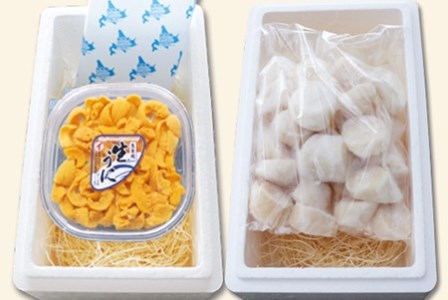 エゾバフンウニ塩水パック150g×1P、お刺身ホタテ貝柱500g×1P[11月下旬以降発送] D-53028