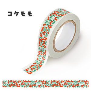 富士吉田市オリジナルステンマスキングテープ 15mm幅 【2個】コケモモ+ふじさんパターン カーキ  マステ オリジナル 富士山 コケモモ 15mm幅 テープ 和紙 山梨 富士吉田