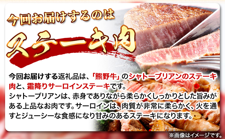 熊野牛 A4 以上 ヒレ シャトーブリアン ステーキ 100g×2枚 霜降り サーロイン ステーキ 180g×2枚 株式会社魚鶴商店《30日以内に出荷予定(土日祝除く)》 和歌山県 日高町 熊野牛 黒