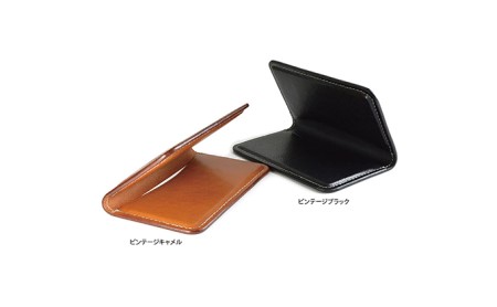 ビンテージオイルレザーの薄型名刺ケース　バンナイズ オイル シュリンク レザー 本革 名刺 ファッション小物 ファッション 財布  ビンテージブラック