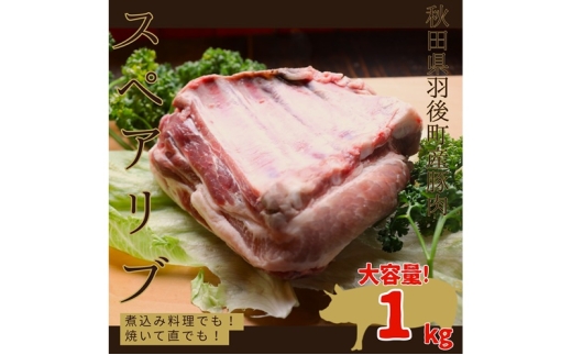 秋田県 羽後町産 豚肉 骨付き スペアリブ 1kg [ 肉 豚 ポーク BBQ 焼肉 ]