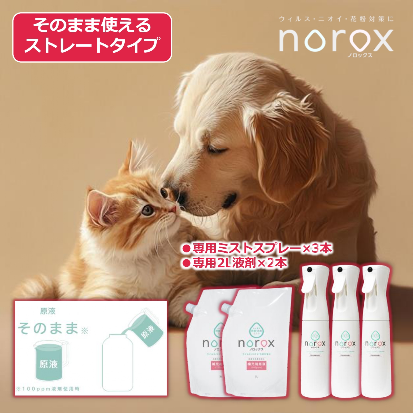 ノロックス norox お試しセット(ストレートタイプ) ｜ ノロックス ストレート 次亜塩素酸水 ミスト 除菌 消毒 消臭 消臭剤 花粉 ダニ 対策 弱酸性 肌に優しい 愛媛県 松山市