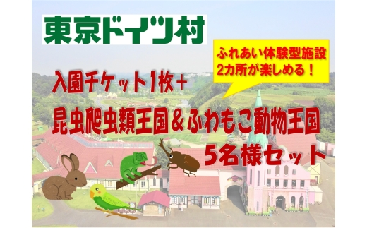 東京ドイツ村 入園チケット 1枚＋昆虫爬虫類王国＆ふわもこ動物王国 1日入場引換券 5名様分｜旅行 観光 日帰り 泊り あそぶ 立ち寄り スポット デーマパーク レジャー チケット 見どころ アクアライン 房総 千葉 [0617]