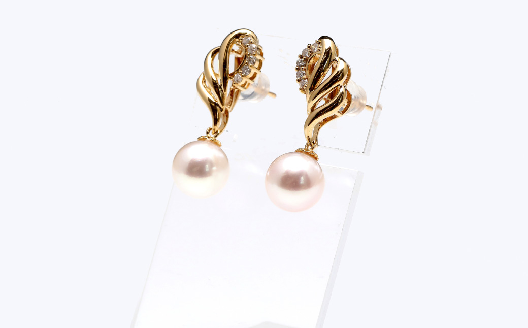 【数量限定】あこや真珠 (9mm珠) ダイヤ入り デザインピアス K18 パール アクセサリー ／ ジュエリー アクセサリー 長崎県 長崎市 園田真珠