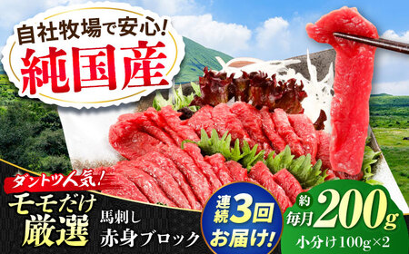 【全3回定期便】『純国産』熊本の味 赤身 馬刺し 約200g ブロック 冷凍 タレ付き馬刺し [AYCN109]