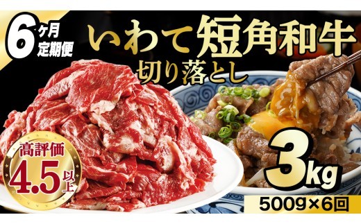 ＼6ヶ月連続 定期便／ 切り落とし 赤身 肉 牛肉 いわて 短角和牛 500g (総計 3kg) 小分けパック 真空冷凍 | 牛肉 肉 赤身 短角 和牛 国産牛 ブランド牛 切り落し 大容量 牛丼 肉じゃが 煮込み 煮物 小分け 真空パック 数量限定 (AB117)