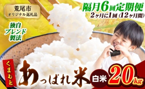 【6回隔月定期便】【2ヶ月に1回届く】熊本県産 くまもとあっぱれ米 白米 ブレンド米 20kg 熊本県産 ふるさと納税  精米 米 こめ ふるさとのうぜい コメ お米 おこめ《お申込み翌月から出荷》