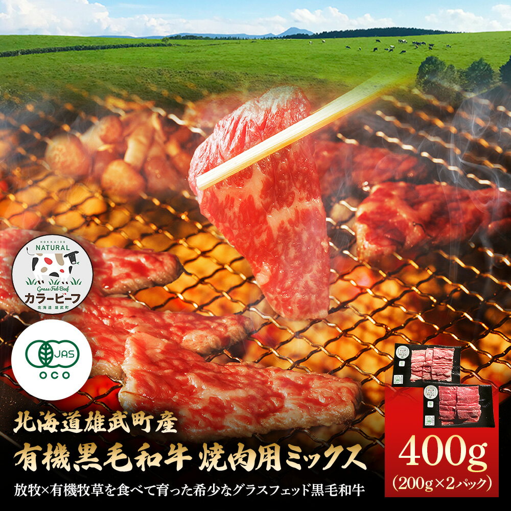 【ふるさと納税】北海道雄武町産 有機黒毛和牛 焼肉用ミックス 400g（200gx2P） | 牛肉 和牛 有機牛 オーガニック グラスフェッド カラービーフ バーベキュー BBQ 赤身 肉 旨み 牧草 放牧 安心 安全 脂肪控えめ あっさり お取り寄せ 北海道 雄武町 雄武【01126】