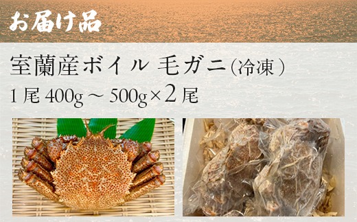 室蘭産ボイル毛ガニ2杯セット（1杯あたり400g～500g） MROH001