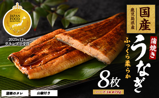 【鹿児島県産】うなぎ蒲焼じっくり焼きハーフカット約70g×8枚 化粧箱入り(大新/IB021-007) 鰻 ウナギ 蒲焼 国産 丑の日 うな重 無頭 ギフト プレゼント 贈り物 贈答 惣菜 総菜 小分け レンジ 簡単 蒲焼き ハーフサイズ 冷凍 鹿児島県産