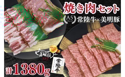 【常陸牛 A5ランク・美明豚焼肉セット】常陸牛カルビ780g＋美明豚600g（ロース300g・ばら300g） 冷凍 国産牛 和牛 牛肉 豚肉　ブランド豚 茨城県 水戸市 食べ比べ セット商品 国産 BBQ 35000円以内 老舗精肉店 EK-24