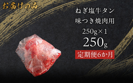 【6か月定期便】ねぎ塩牛タン味つき焼肉用 250g (250g×1) MROBM052