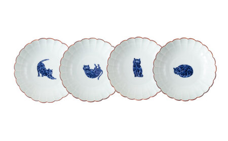 【波佐見焼】呉須猫 菊割小鉢 柄違い4点セット【西海陶器】[OA506]