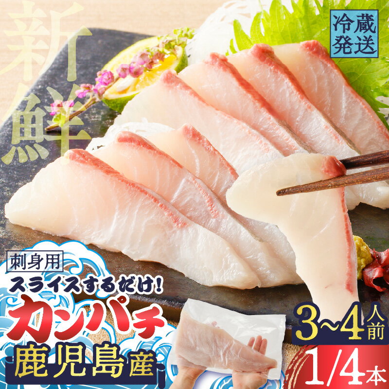【ふるさと納税】 鹿児島産 スライスするだけ！ カンパチ 刺身用 1/4本 3～4人前 魚 刺身 かんぱち 半身 柵 カルパッチョ ムニエル ソテー 照り焼き 焼き魚 生 冷蔵 便利 鮮度 真空パック 津曲商店 鹿児島 おすすめ ランキング プレゼント ギフト