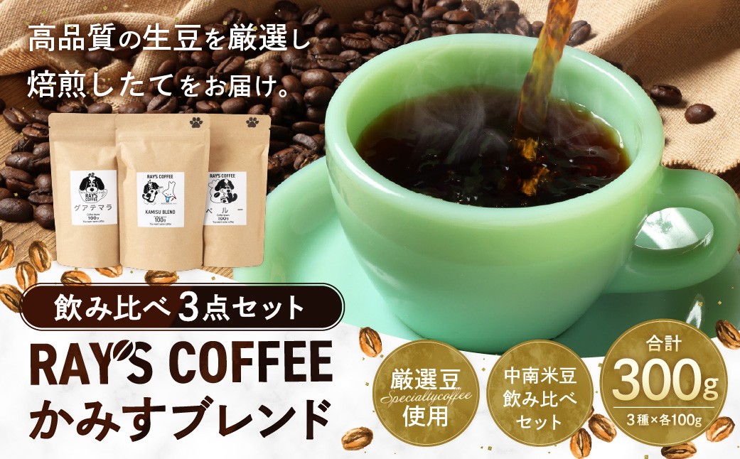 
                  焙煎したてをお届け！ かみすブレンド ・ グアテマラ ペルー 中南米豆飲み比べセット 100g × 3袋 計300g コーヒー 珈琲 COFFEE coffee ブレンド コーヒー豆 飲み比べ セット 【 2026年10月上旬から順次発送予定 】
                