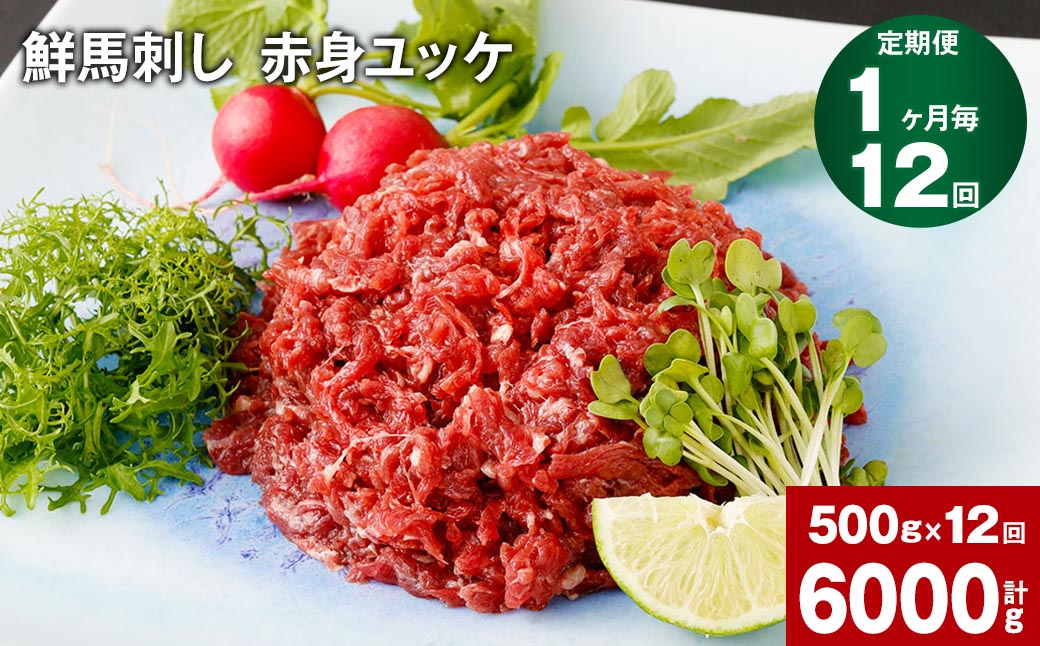 
                  【1ヶ月毎12回定期便】鮮馬刺し 赤身ユッケ 計約6000g（約500g×12回）
                