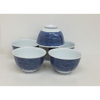 ふるさと納税 長崎県 【波佐見焼】φ13.5cm軽量小さめ丼5個組藍染駒筋【西海陶器】5　32567