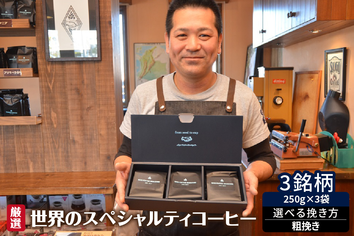 厳選！世界のスペシャルティコーヒー 250ｇ×3種 粗挽き_08-386-2 粗挽き