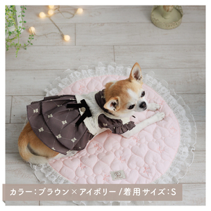 ニットキャミレイヤードワンピース 犬服 小型犬 ドッグウェア くま柄 モノグラム【ココアトワ(cocoAtoi)】 Ｓ