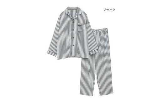 【快眠ラボ】雲ごこちガーゼ 甘撚り３重ガーゼ＜ブラック／ＬＬサイズ＞【播州織使用】メンズ ストライプ パジャマ　47-22