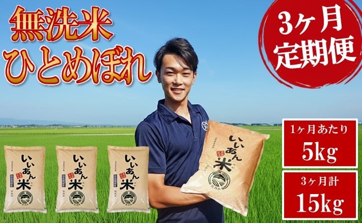 
                  無洗米 定期便 ひとめぼれ 5kg×3回 計15kg 令和7年産 米 白米 お米 おこめ こめ コメ ご飯 おにぎり 弁当 おいしい いいあん米 JGAP認証 農家直送 山形産 山形県産 庄内産 アグレスト 山形 酒田 SE0547
                