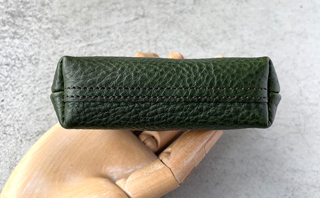 本革 がま口小物入れ 栃木レザー ファッション小物 革小物 シンプル コンパクト 大容量 クレジットカード 小銭入れ 薬入れ イヤホン入れ  グリーン