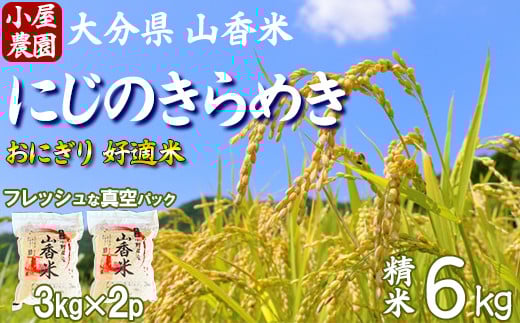 
            【 新米 先行予約 】小屋農園の米 6kg 真空パック （精米：にじのきらめき）＜159-007＞
          