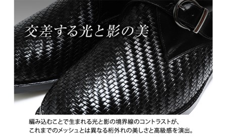 ビジネスシューズ 本革 革靴 カンガルー革 メッシュ モンク 紳士靴 5cmアップ シークレットシューズ No.75 ブラック 雑貨 日用品  BN002 26.0cm
