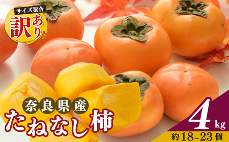 【令和7年発送 先行予約】 訳あり たねなし柿 約4kg （ 18～23個 ) 2024年 大人気 | 種無し たねなし 柿 フルーツ 果物 くだもの カキ かき 農家直送 家庭用 フードロス 秋の味覚 旬 大小混合 奈良県 五條市 名産地