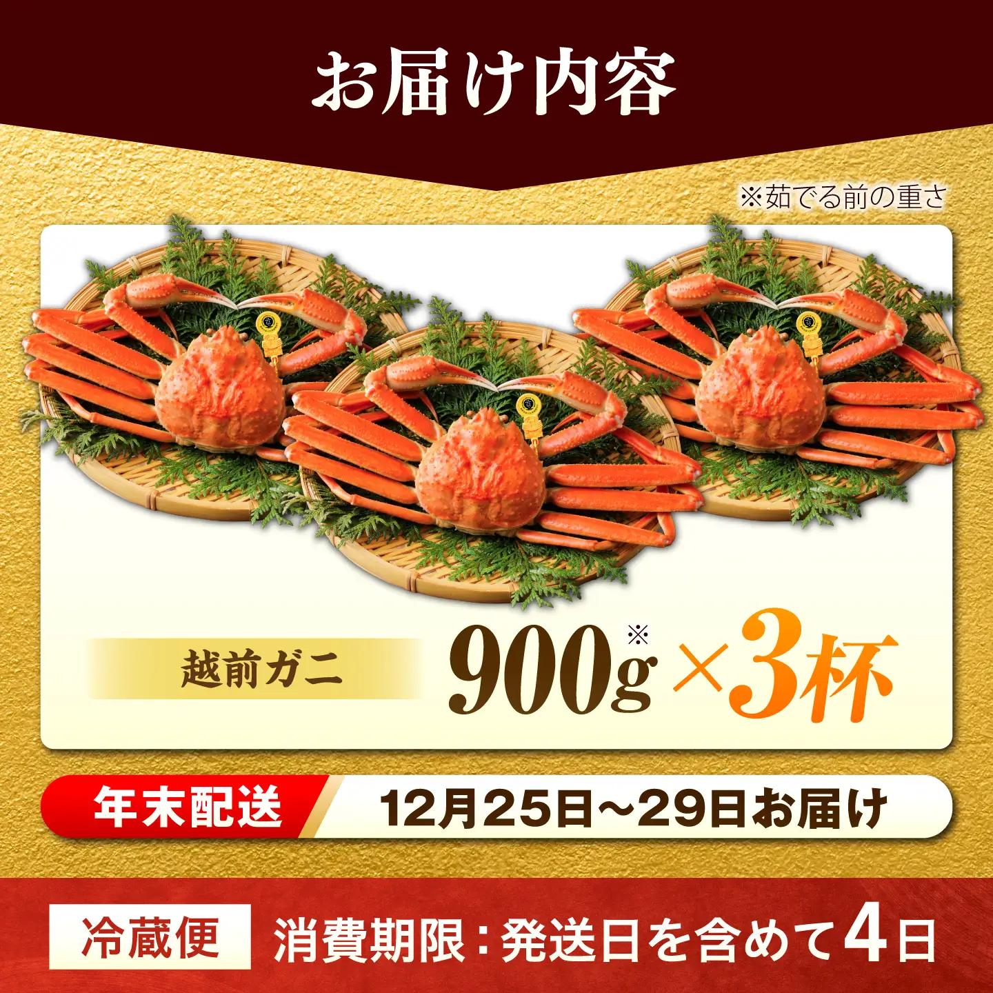 【年末配送】越前がに 900ｇ×3ハイ ズワイガニ 【先行予約/12月25日より順次発送】【配送不可地域：北海道・沖縄・離島】[BFCS044]