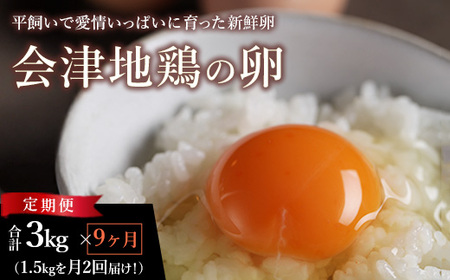 33-S 【9か月定期便】平飼い会津地鶏の卵 3kg（1.5kg×月2回便） ※沖縄・離島への配送不可