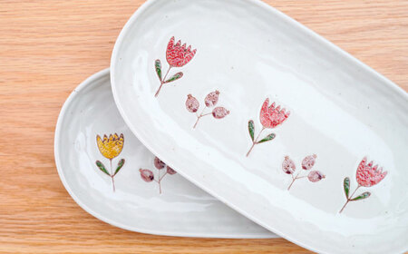 【波佐見焼】軽々楕円皿 チューリップ 2色セット【団陶器】[PB231]