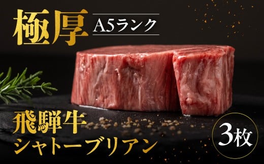 A5等級 飛騨牛 シャトーブリアンステーキ 3枚  ／ 牛肉 和牛 肉 ヒレ ステーキ にく 国産 極厚 厚切り 飛騨市 フィレ シャトーブリアン しゃとーぶりあん ひれ すてーき 肉 にく ヒレステーキ 黒毛和牛 飛騨牛  国産 飛騨岐阜人 a5 A5 a5等級 岐阜 希少  希少部位 1頭買い わぎゅう