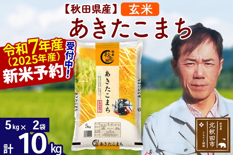 ※令和7年産 新米予約※秋田県産 あきたこまち 10kg【玄米】(5kg小分け袋) 【1回のみお届け】2025年産 お届け時期選べる お米 みそらファーム|msrf-22101
