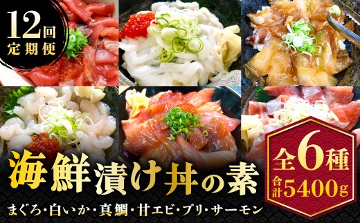 
            【12回定期便】海鮮漬け丼・昆布締め丼の素【真鯛 サーモンまぐろ 白いか 甘エビ ブリ 丼 素 海鮮丼 12回  1年 コース 定期便 頒布会 ごはんのお供 簡単 時短 ご自宅用 お土産】
          