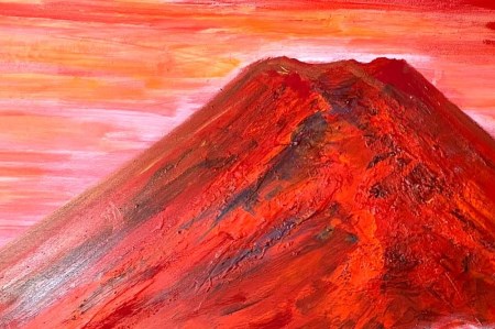 富士山溶岩パワーアート「里の赤富士」