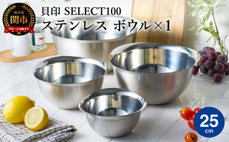 貝印 SELECT100　ボウル　25cm 000DF5000 セレクト100 関市 キッチンツール 料理 刃物 おしゃれ 便利